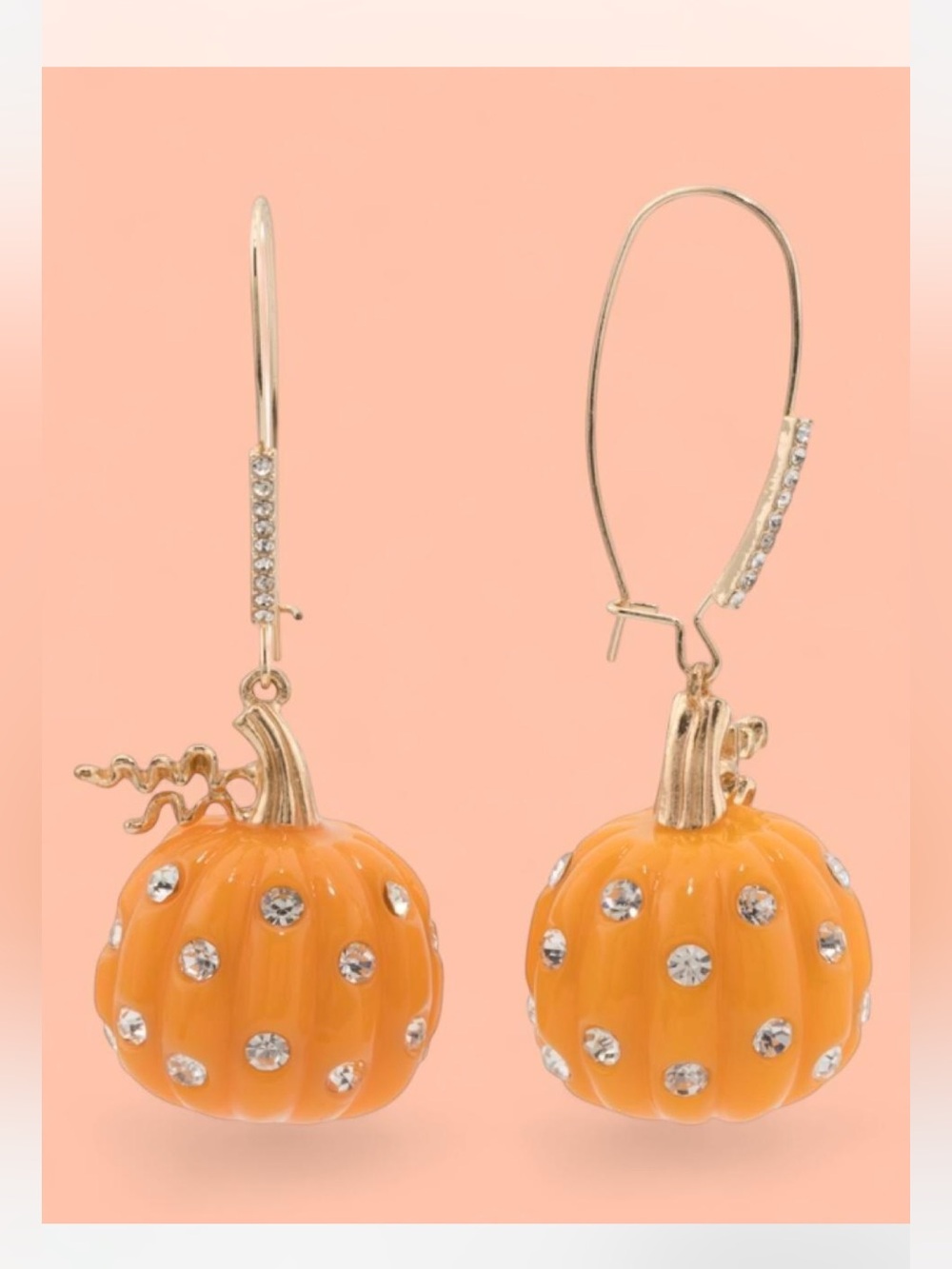 Betsy Johnson Orange Pumpkin Drop Earrings Crystal Polka Dot Halloween Fall NWT